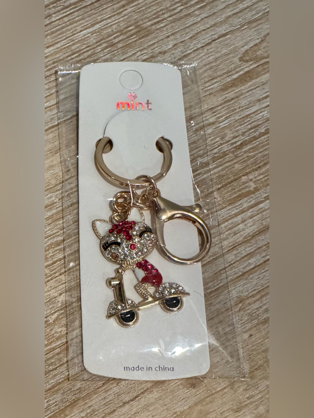 Cat on a Scooter Gold Tone Keychain or Bag Charm